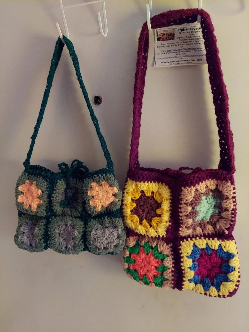 2 Hand Crocheted Youth Purses, Burgundy Dream and Sparkling Ivy for girls